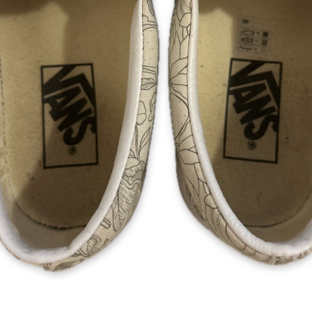 VANS• Slip on skater shoes, white with black floral design, women’s 7 - Picture 7 of 9